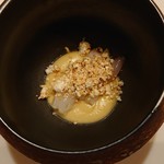 イル プレージョ - ヒヨコ豆のピュレときな粉　甘エビ・セージオイル