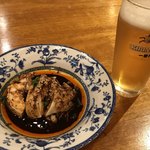 中国料理 三鶴 - よだれ鶏(ハーフ) と生ビール