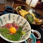 Sabou Himawari - やわらか鶏天ぶっかけそば＋漬けマグロ丼