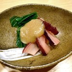 天ぷら処 こさか - お通し「タコとウルイのぬた」