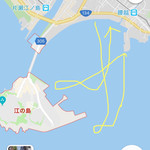 Ajino Kokuya - 2発目コース
      白い灯台を超えて湾のソトに出てターンして赤い灯台の先まで、そこから横断してゑの島の橋近くまで
