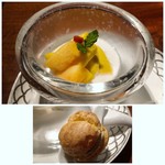 星期菜 白金 - ＊マンゴ濃厚で美味しいプリン。 ＊シュー皮の中には烏龍茶アイスが入り、食後に頂くとさっぱりしていいですね。