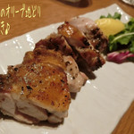 Kaisen Ryouri Umi Oyaji - 瀬戸のオリーブ地どり塩焼き(1200円)は旨味濃厚なジューシィなお肉で美味しい〜！
      どれもナカナカ美味しくお腹も一杯になったよ♪