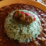 メキシカンバル エルアヒート - メキシカンカレーのアップ！ご飯はほうれん草ライス♡