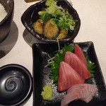 典 - お造りとなす揚げにびたし