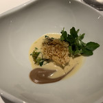レフェルヴェソンス - 歓喜〜甘鯛の鱗焼き、蛍烏賊のピュレとブールブラン、菜の花と種漬花、山山椒のオイル