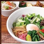 Vegetable bibimbap with soft-boiled egg