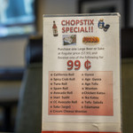 Chopstix - 喉を潤わせると、一部メニューが99セントに！