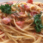 ダブルドアーズ - ズワイガニのトマトクリームパスタ アップ
