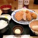 とんかつ かつ楽 - ヒレ・カキフライ定食(ヒレカツ2枚・カキフライ3個) 1,420円