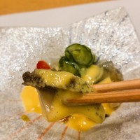 利光 - アワビとクラゲの黄身酢かけ
                