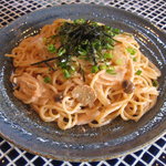 タビ カフェ - 料理写真:『明太子クリームきのこパスタ』　意外といけますＴＡＢＩＣＡＦＥのパスタ！