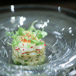 レストラン ラ・フロレゾン・ドゥ・タケウチ - LA ST-JACQUES 北海道産帆立貝と甘海老のタルタル ケッパー風味 うずら卵と知多半島産マイクロリーフを添えて☆