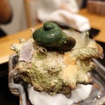 まき村 - サザエと雲丹のつぼ焼き(サザエの肝)