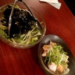 個室×肉バル×熟成肉 YOKUBAL - 朝どれ野菜のチョレギサラダ、キングサーモンのカルパッチョ 