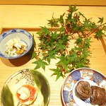 肉屋 雪月花 NAGOYA - 愛知のはしりのワタリガニ、愛知の無花果と白和え、松阪牛いちぼ八幡巻