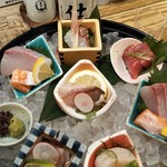 炉端のくろ兵衛 - ●刺身盛合せ／なかなか楽しい盛付けかたです。