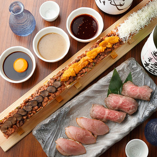 トリュフ 雲丹 チーズを乗せた黒毛和牛の肉ロングユッケ寿司付肉寿司食べ放題3 480 2 480円 粋な肉 大宮店 大宮 居酒屋 食べログ