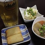 Nabe ch iyan - 生ビール＆お通し３品