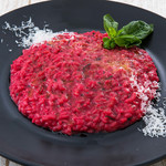 Risotto with red beets and Parmesan cheese from Tokachi, Hokkaido