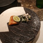 Dougo Sai - 焼き鮭、小松菜の和え物