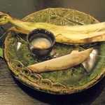 三笠鮨 - ヤングコーンと水茄子とウニ