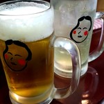 Kushi Katsu Okame - せんべいセットの生ビールとチューハイ