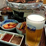 Horumon Yakiniku Kadoya - 生ビールと焼肉