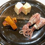 鮨 はしもと - 2019.4.  肴3種（鮟肝・蛍烏賊・炙り鱒子の唐墨）