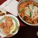 水滸 - 酸辣湯麺　¥750　+　唐揚げセット　¥350
