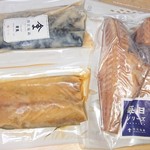 間宮塩蔵 直売所 - 赤魚半身醤油干し,金華さば味噌粕漬け,金華さば甘粕漬け