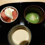 祇園 又吉 - うすい豆すり流し，プリン，群馬スイカのリコッタチーズのせ