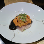 野嵯和 - 金目鯛　雲丹　海苔醤油と白七味で