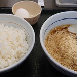 Nakau - 朝そば温たまセット、御飯大盛り。