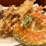 天婦羅 あぶら屋 - 大海老あなご定食@1500円 アップ
            大海老と大きな穴子、この日はきすの代わりにはぜ、野菜5品が盛り付けられています(^^)