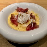 ALTER EGO - （新之助と云う米を土鍋で炊いた）卵かけご飯 タラバ蟹 ブレザオーラ オリーブオイルとパルミジャーノ・チーズ（大山鶏 茸）