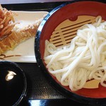 丸亀製麺 - ざるうどん大＆小えびかき揚げミニ＆ちくわ天