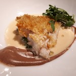 レフェルヴェソンス - 「歓喜～甘鯛の鱗焼き、蛍烏賊のピュレとブールブラン、菜の花と種漬花、山椒のオイル」