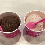 サーティワンアイスクリーム - 「チョコレート」と「ベリーベリーストロベリー」、どちらもレギュラーサイズ