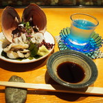 すし処 錦 - とり貝（肝付き） ＆ 冷酒（錦）