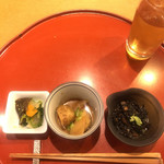 旬の味　たき下 - 小鉢3品
お漬物 じゃがいもの煮物 ヒジキの煮物