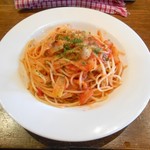 地場野菜イタリアン カポナータ - パスタトマトソース  越谷産3色ネギ　大豆・ベーコン　アマトリチャーナ