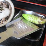 水と緑のふる里　森の駅 - 山葵が付いてきます。 時分で適量を卸して薬味に使います。　　　　　2019.05.19