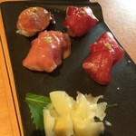 akasakatango - 牛たんの生ハムと炙り寿司