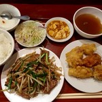 中華料理 大福楼 - 大福楼　ニラレバ炒め+唐揚げ定食