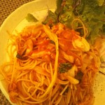 ｃａｆｅ　福座 - ベーコンとキャベツと冬菜のトマトスパゲッティ