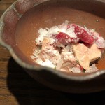 焼き鳥 とりら - 白レバーハツズリ刺し淡雪塩