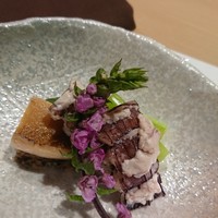 鮨西光 - お通し　春シャコと煮鮑とアスパラ