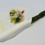 エスキス - グリーンアスパラガス　ホッキ貝　ハマグリ　セロリの糠漬け