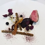 エスキス - 鴨　酒粕のマリネ　牛蒡　蕪　鴨肉と内臓の赤ワインソース